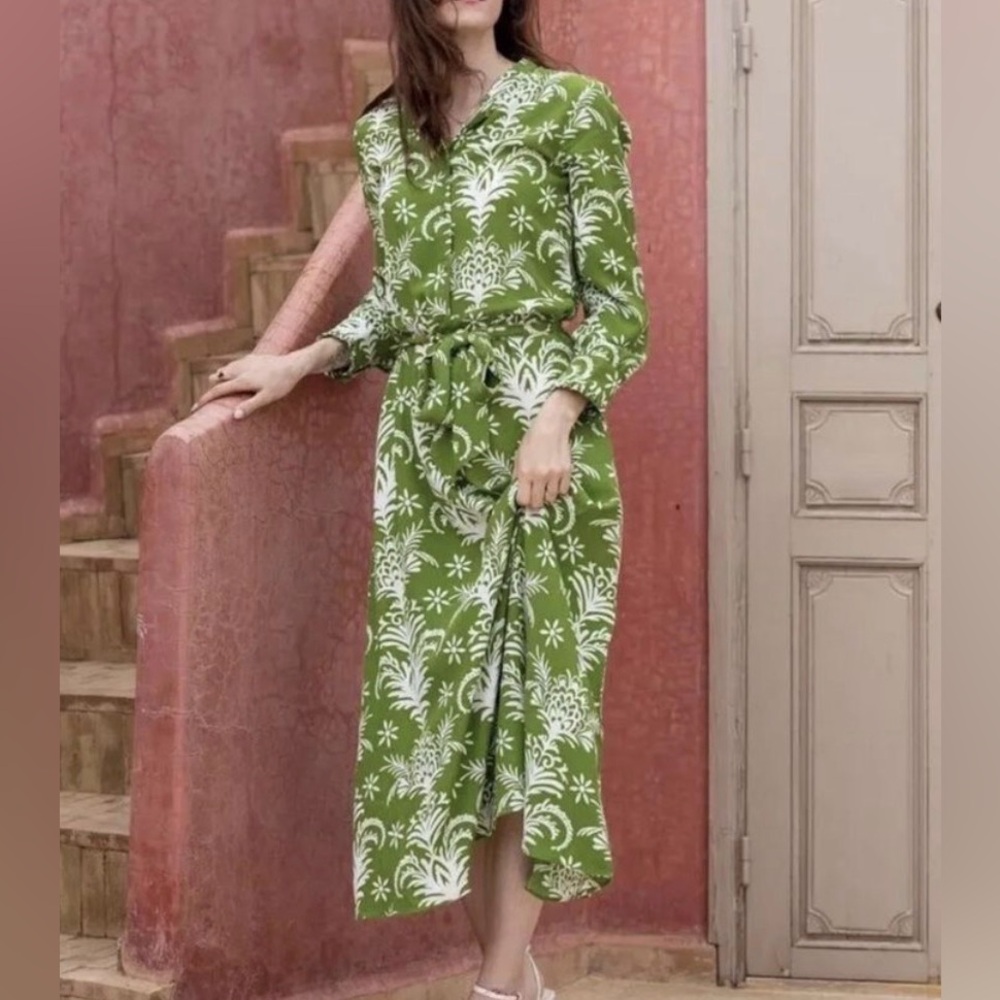 Zara green tapestry print dress maxi size small